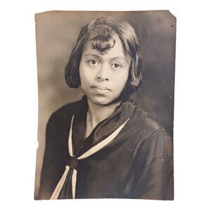 Vintage Found Photo School Girl African American Black 1920s Sepia Portrait 9x7